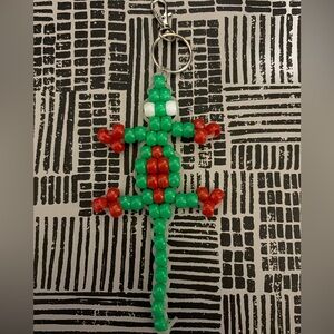 Beaded Lizard Keychain in Green and Red